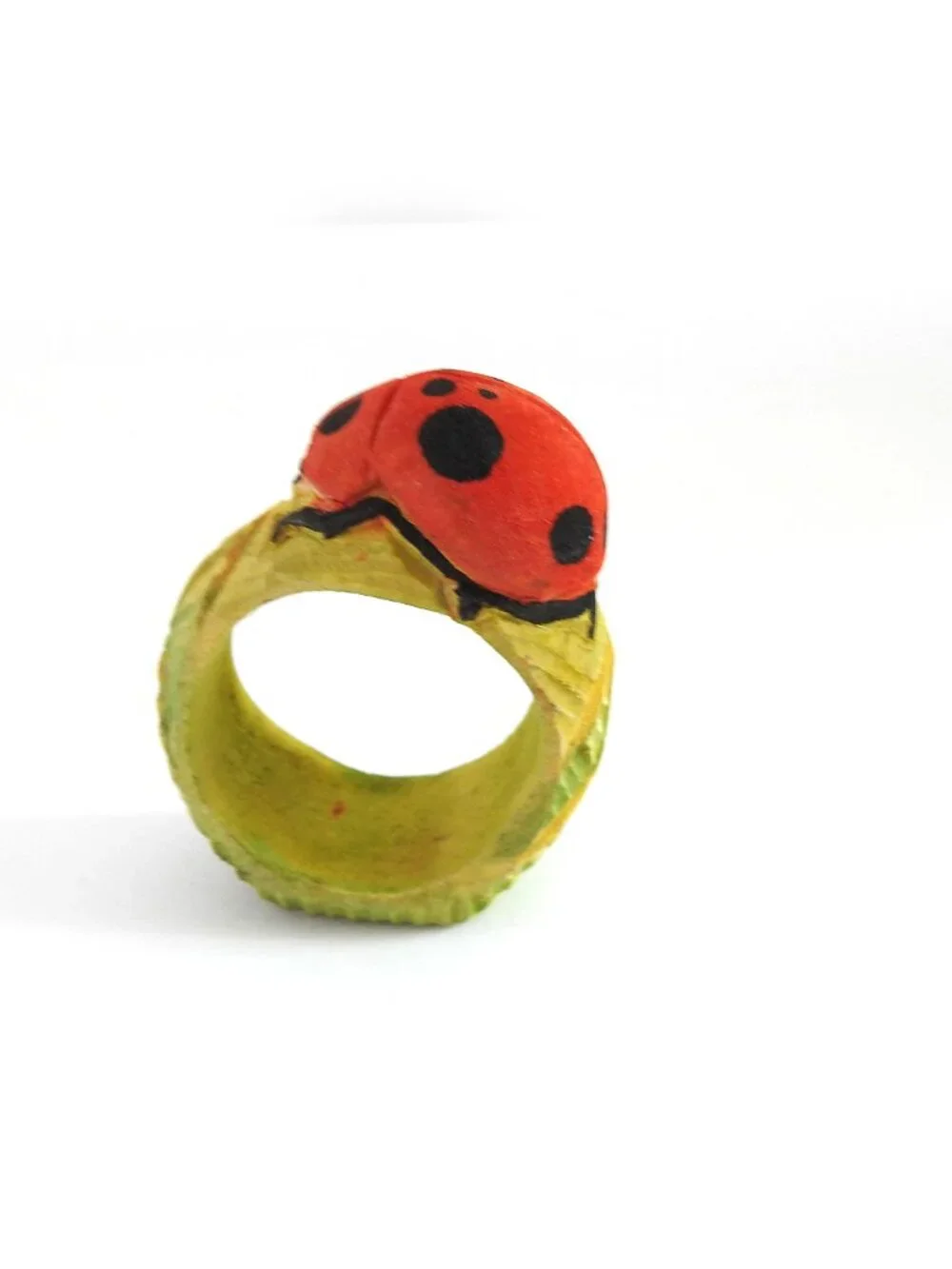 Vintage Hand Carved Wood Insect Napkin Rings Set of 4 Ladybug Ant Bee Grasshoper